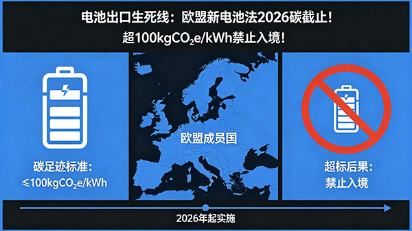 【电池出口生死线】欧盟新电池法 2026 碳截止！超 100kgCO₂e/kWh